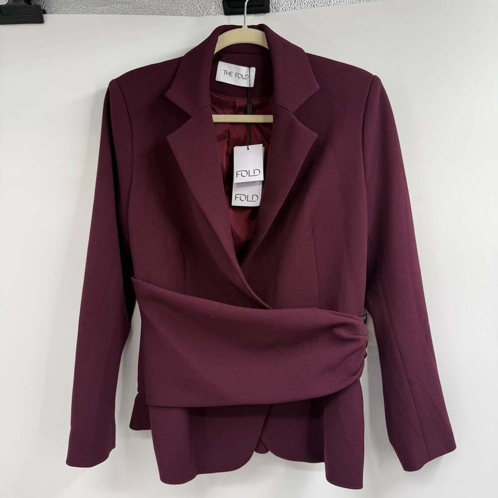 NWT The Fold Collingham Blazer Jacket Women's US 10 Burgundy Red Notch Lapel